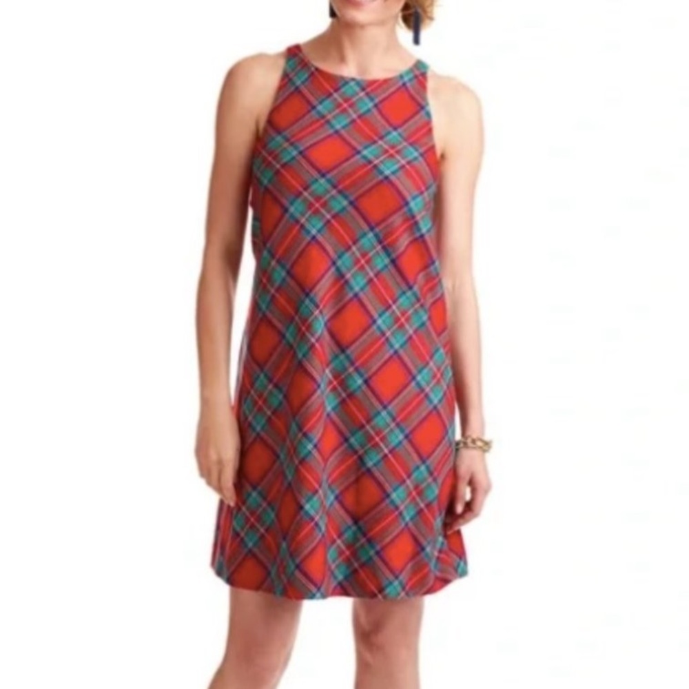 Holiday Vineyard Vines Plaid Sleeveless Shift Dress - Plaid Red